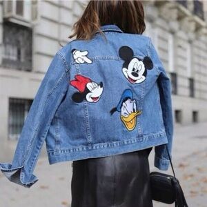 ZARA DISNEY MICKEY MOUSE DENIM BLUE COTTON PATCH JACKET